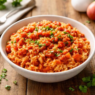 White rice in spicy tomato sauce