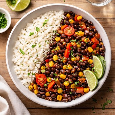 White rice with beans and vegetables