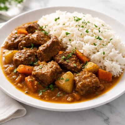 White rice with beef curry
