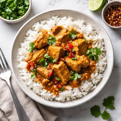White rice with chicken curry