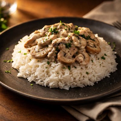 White rice with cream of mushroom