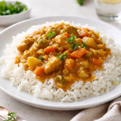 White rice with curry sauce
