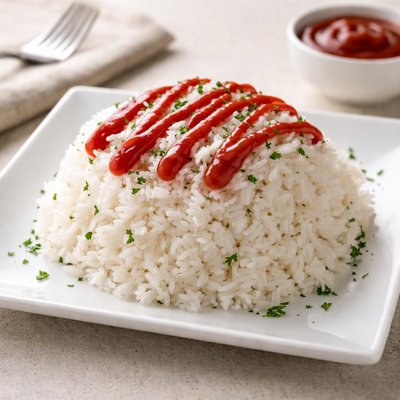 White rice with ketchup