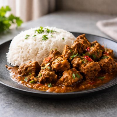 White rice with mutton curry
