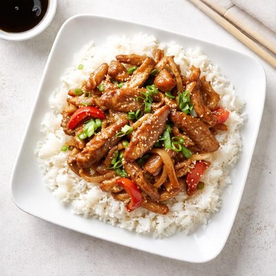 White rice with pork