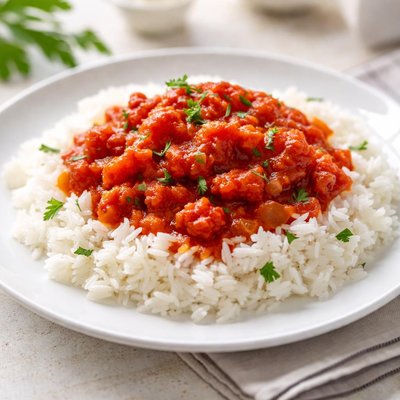 White rice with tomato sauce