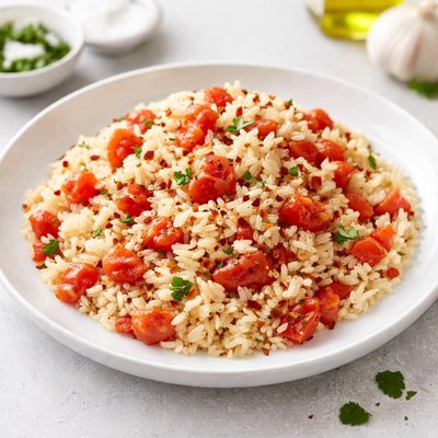 White rice with tomatoes and garlic