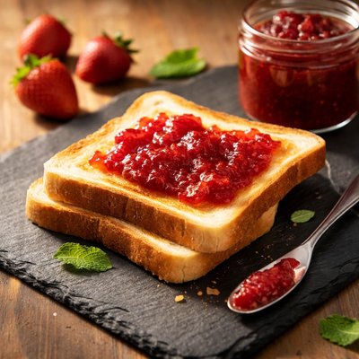 White toast strawberry jam