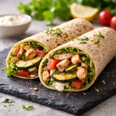Whole-wheat wrap with chicken and zucchini