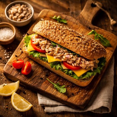 Whole bread sandwich with cheese and tuna