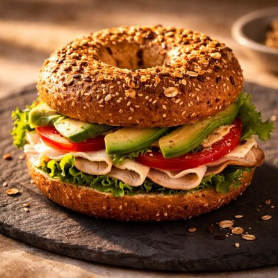 Whole grain bagel sandwich