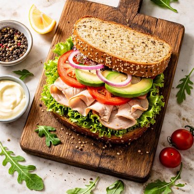 Whole grain bread sandwich with turkey