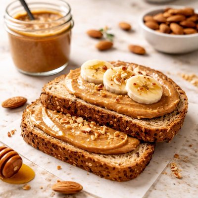 Whole grain bread with almond butter