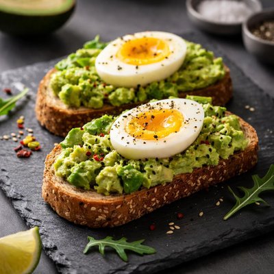 Whole grain bread with avocado and egg