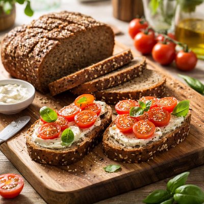 Whole grain bread with cherry tomato