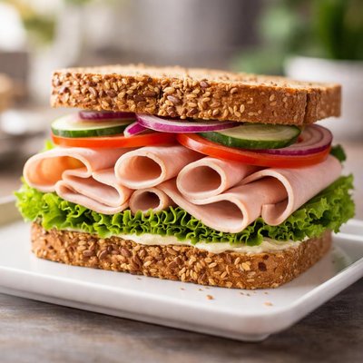 Whole grain bread with chicken ham