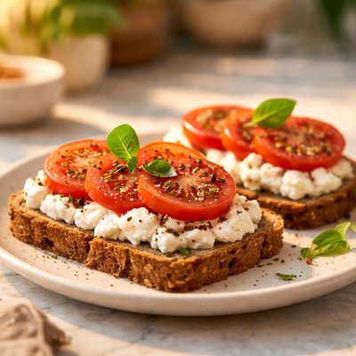 全麦面包配干酪和番茄片