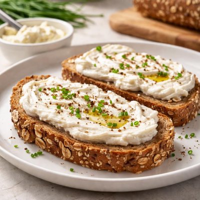 Whole grain bread with cream cheese