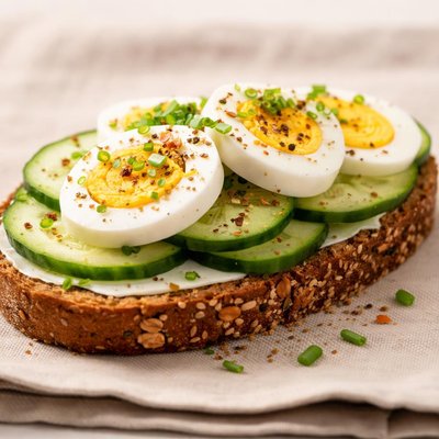 Whole grain bread with egg and cucumber