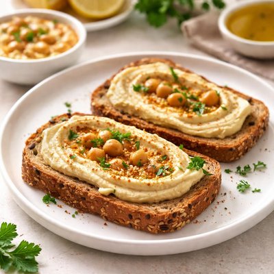 Whole grain bread with hummus