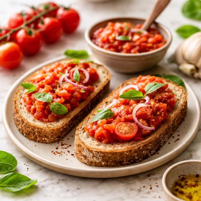 Whole grain bread with tomato spread