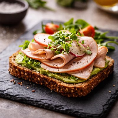 Whole grain bread with turkey slice