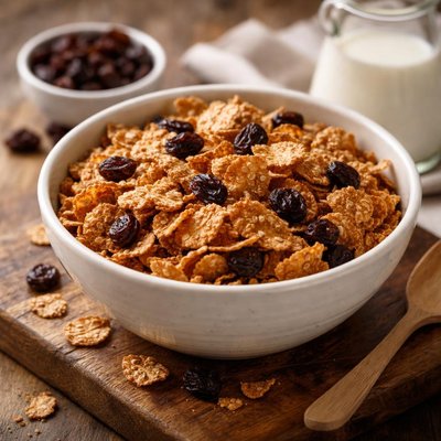 Whole grain cereal with raisins