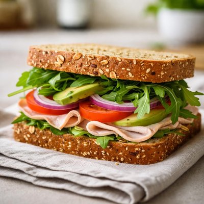 Whole grain sandwich with arugula