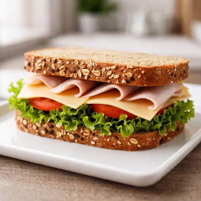 Whole grain sandwich with cheese and lettuce