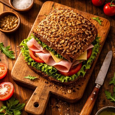 Whole grain sandwich with ham
