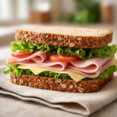 Whole grain sandwich with ham and cheese