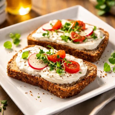 Whole grain toast with cream cheese
