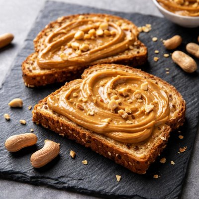 Whole grain toast with peanut butter