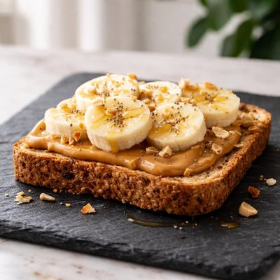 Whole grain toast with peanut butter and banana slices