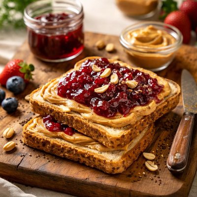 Whole grain toast with peanut butter and jelly