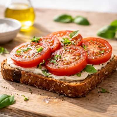 Whole grain toast with tomato slices
