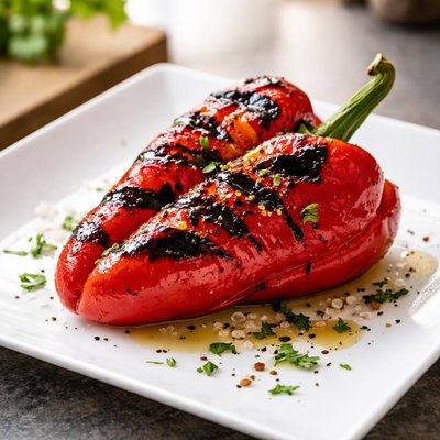 Whole grilled red pepper