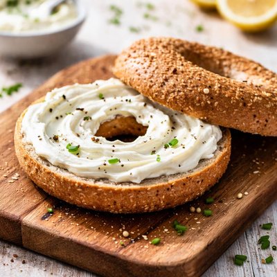 Whole meal cream cheese bagel