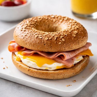 Whole wheat bagel ham egg cheese