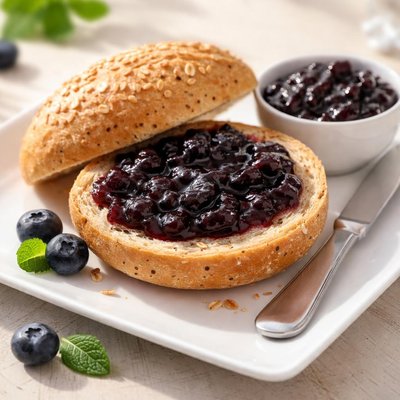 Whole wheat bread roll with blueberry jam