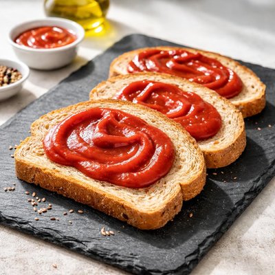 Whole wheat bread with ketchup