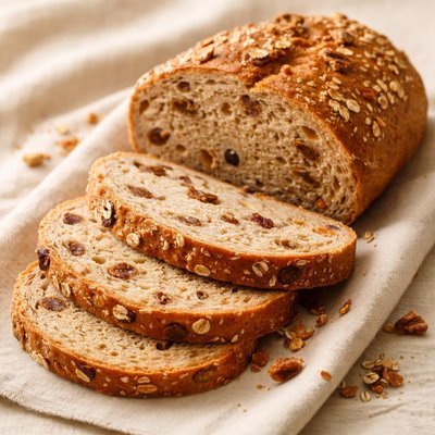 Whole wheat bread with raisins and nuts