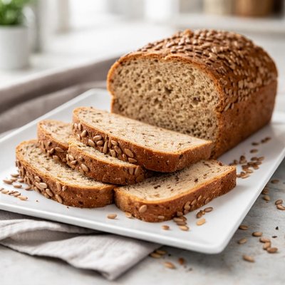 Whole wheat bread with sunflower seeds and flaxseeds