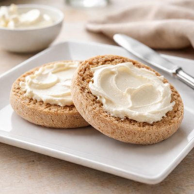 Whole wheat english muffin with cream cheese