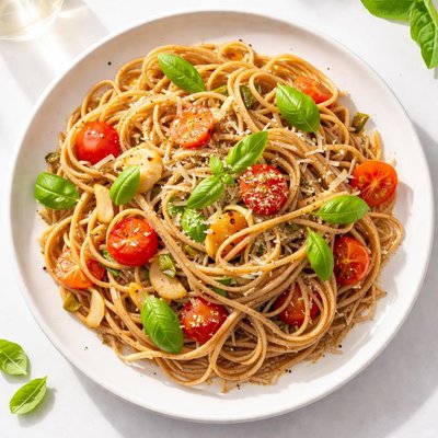 Whole wheat pasta in olive oil