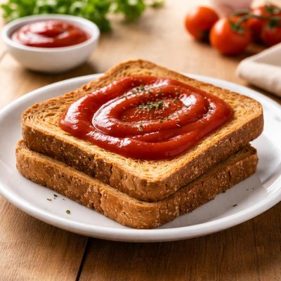 Whole wheat toast with ketchup