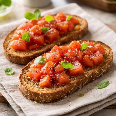 Whole wheat toast with tomato and olive oil
