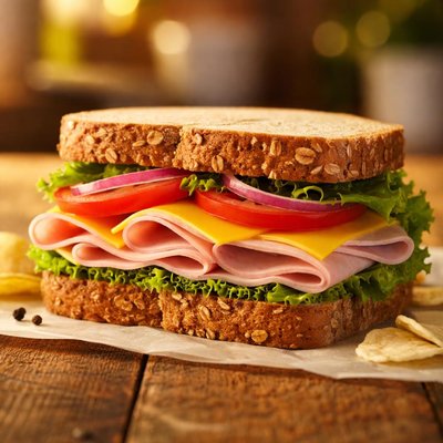 Whole wheat turkey ham and cheese sandwich
