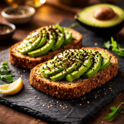 Wholemeal bread with advocado and black sesame