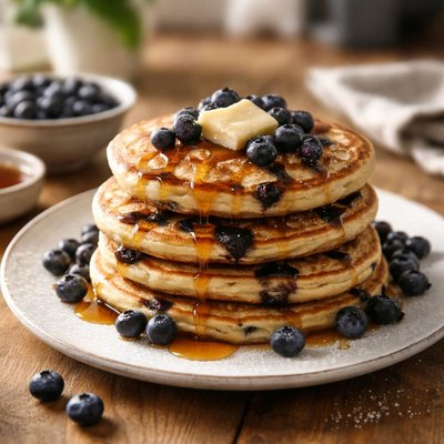 Wild blueberry hotcakes